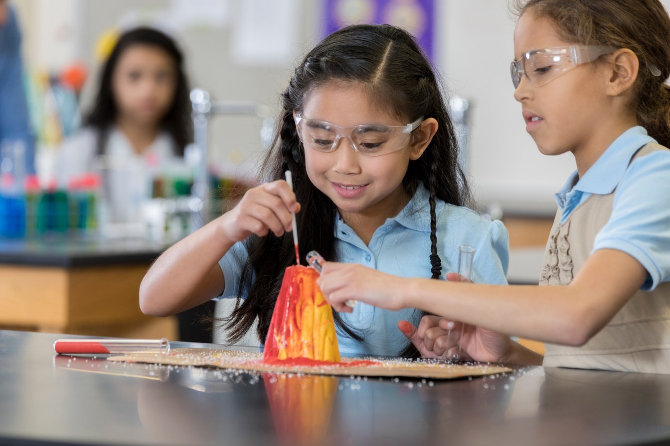 Students create volcano during science class